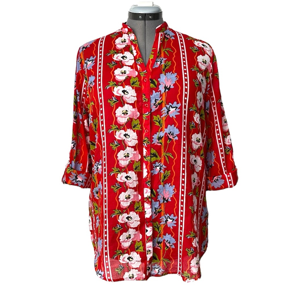 Floral button front cotton top XL